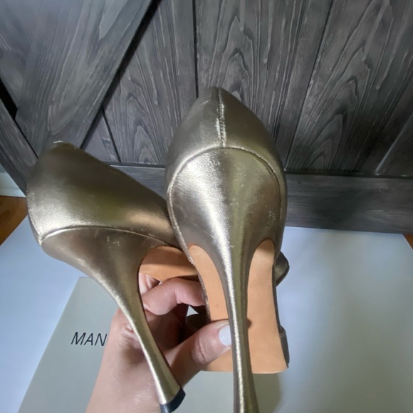 Metallic Leather Manolo Blahnik pointy toe d'orsay pump heels,  sz 41 - Picture 6 of 8